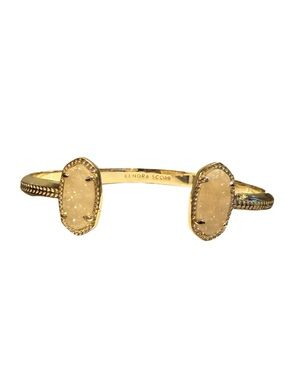 Kendra Scott Elton Gold Open Cuff Bracelet White Druzy Stones w/ Dustbag
